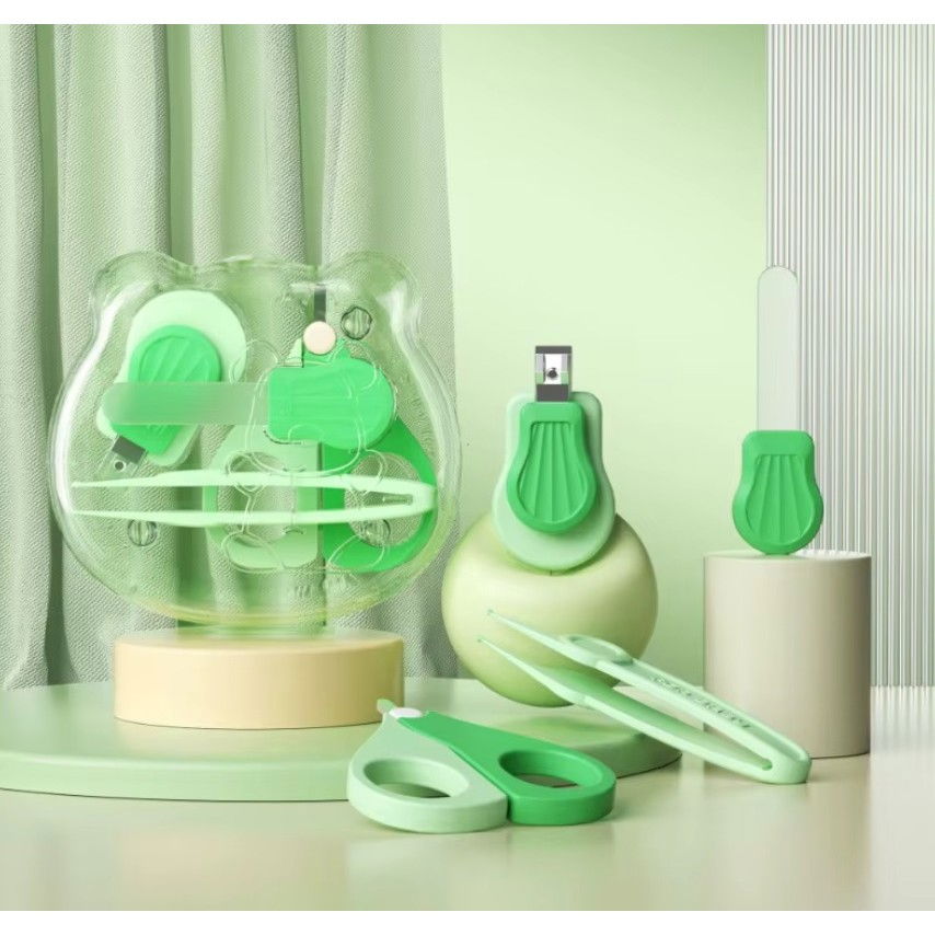 Set ingrijire unghii pentru bebelusi, cutie de depozitare in forma de ursulet, 10 x 9.5 cm, verde [5]