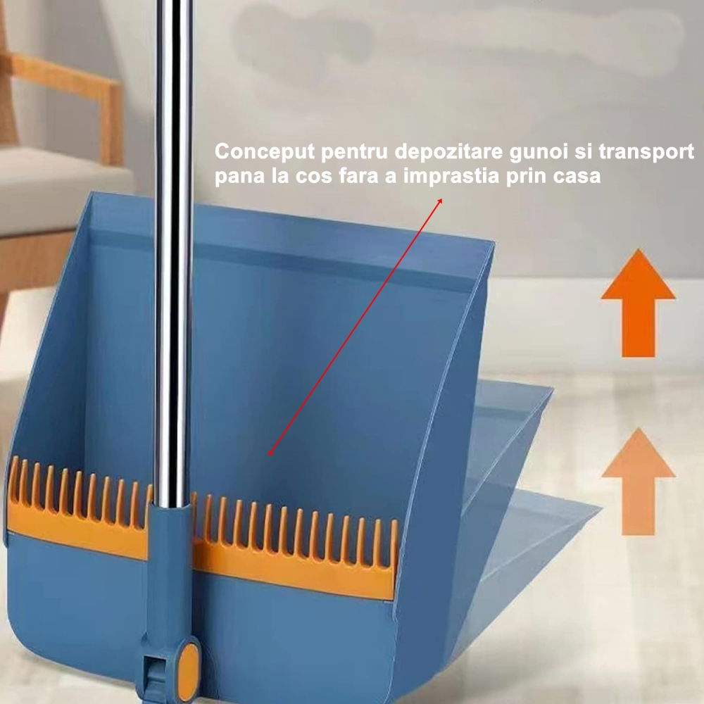 Set matura si faras cu coada cu dinti de pieptene pentru curatare matura, rotativ, pliabil, detasabil, otel inoxidabil si polipropilena, albastru [5]