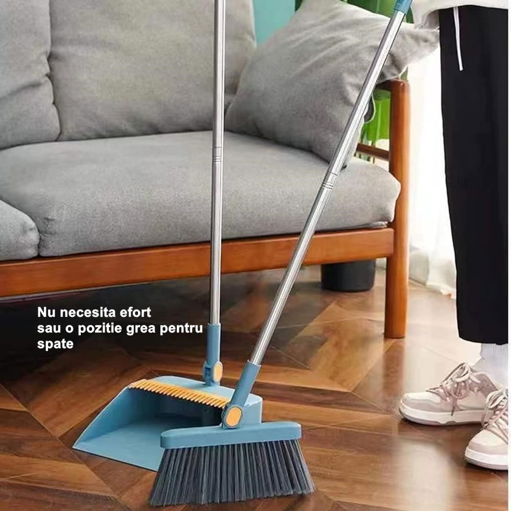 Set matura si faras cu coada cu dinti de pieptene pentru curatare matura, rotativ, pliabil, detasabil, otel inoxidabil si polipropilena, albastru [3]