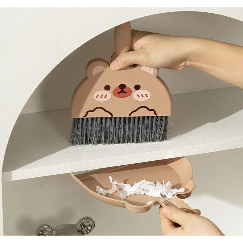 Set mini matura si faras, little cleaner, uz casnic, pentru birou, bucatarie, casa, model iepuras, 23 x 18 cm, bej [2]