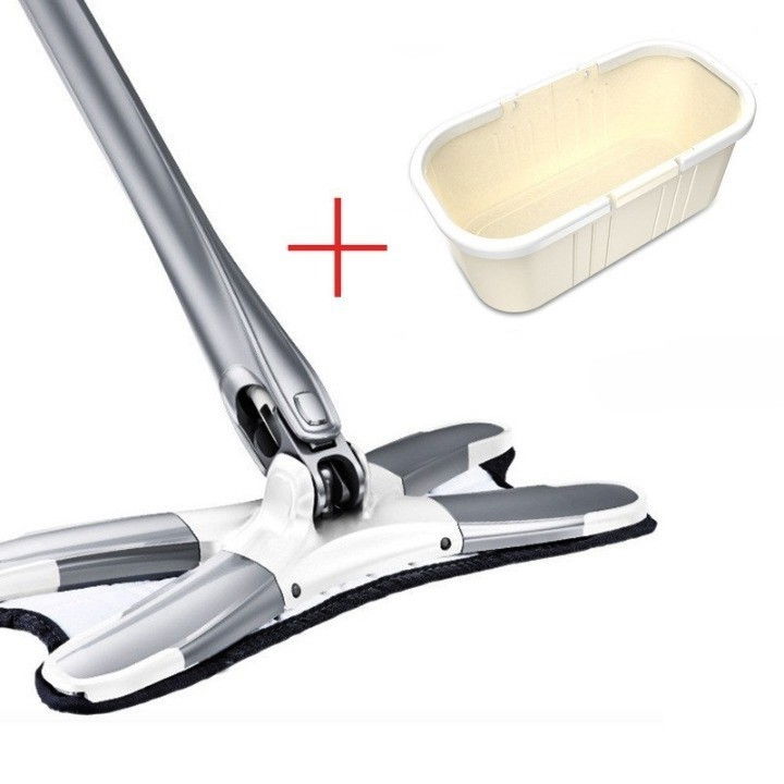 Set mop plat + galeata, cu sistem de stoargere, lungime telescopica 140 cm, argintiu/galben [1]