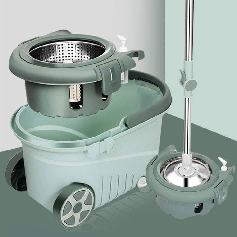 Set mop rotativ cu galeata material plastic si microfibra, o rezerva inclusa, rezistent, cu dop scurgere, vas detasabil, orificiu pentru solutie, pentru interior, capacitate 8 l, verde [6]