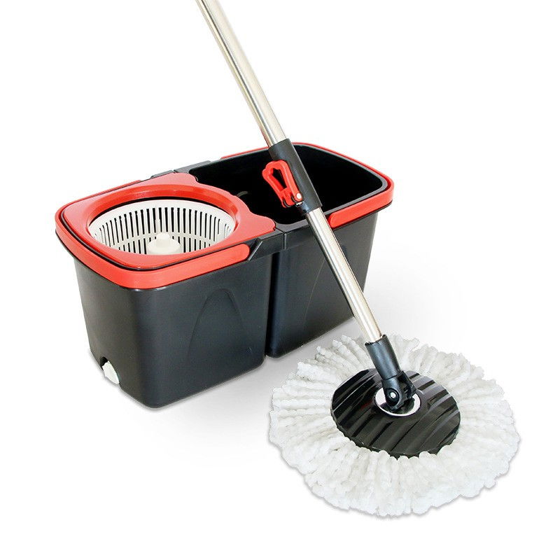 Set mop rotativ cu galeata material plastic si microfibra, rezistent, cu dop scurgere, vas detasabil, pentru interior, capacitate 8 l, negru/rosu [5]