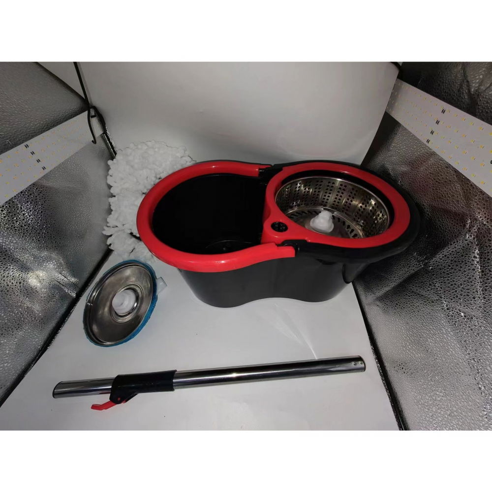Set mop rotativ cu galeata material plastic si microfibra, rezistent, cu dop scurgere, vas detasabil, pentru interior, capacitate 8 l, negru/rosu [8]