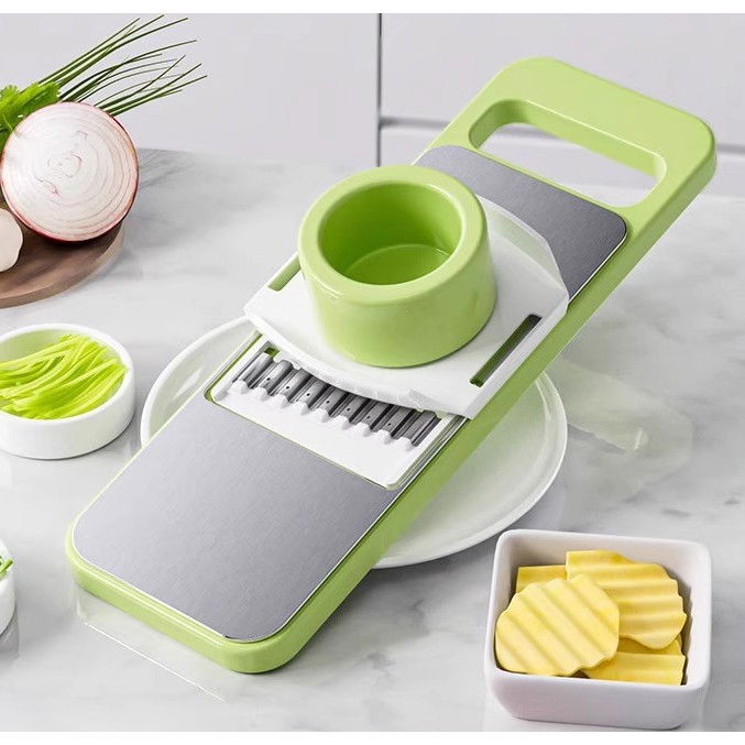 Set multifunctional din 7 piese, pentru taierea si maruntirea legumelor, uz casnic,din otel inoxidabil, gri-verde [3]