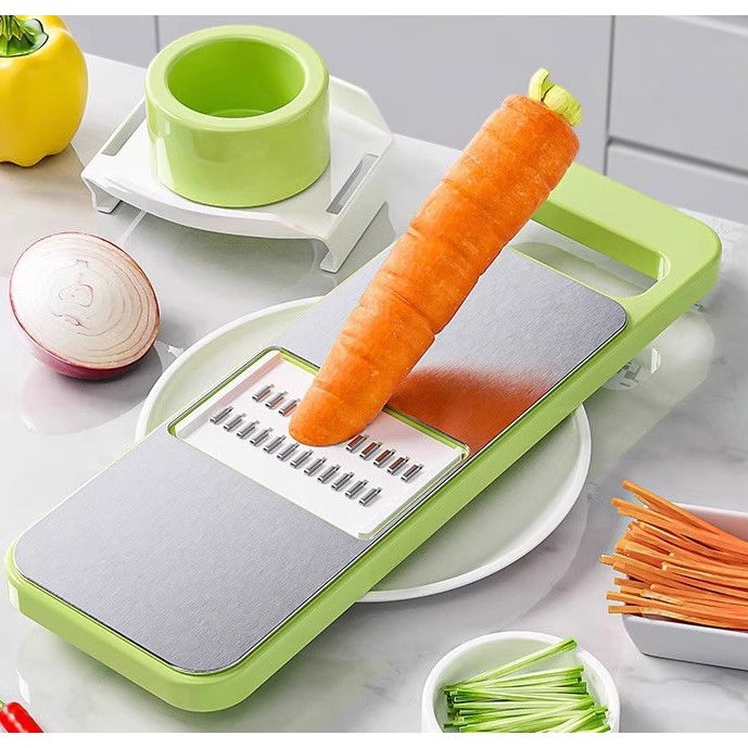 Set multifunctional din 7 piese, pentru taierea si maruntirea legumelor, uz casnic,din otel inoxidabil, gri-verde [4]