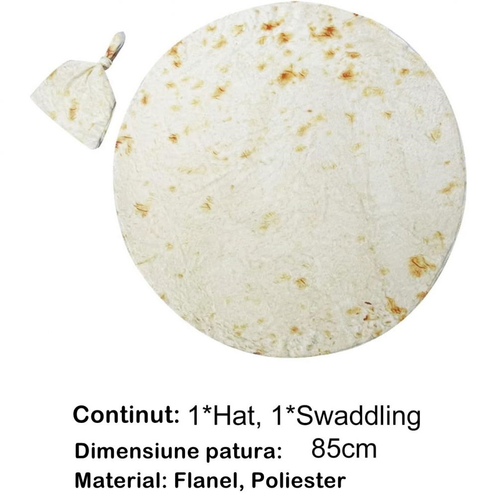 Set patura flanel si caciula  forma lipie, pentru nou-nascuti, material poliester, 85 cm, crem [7]