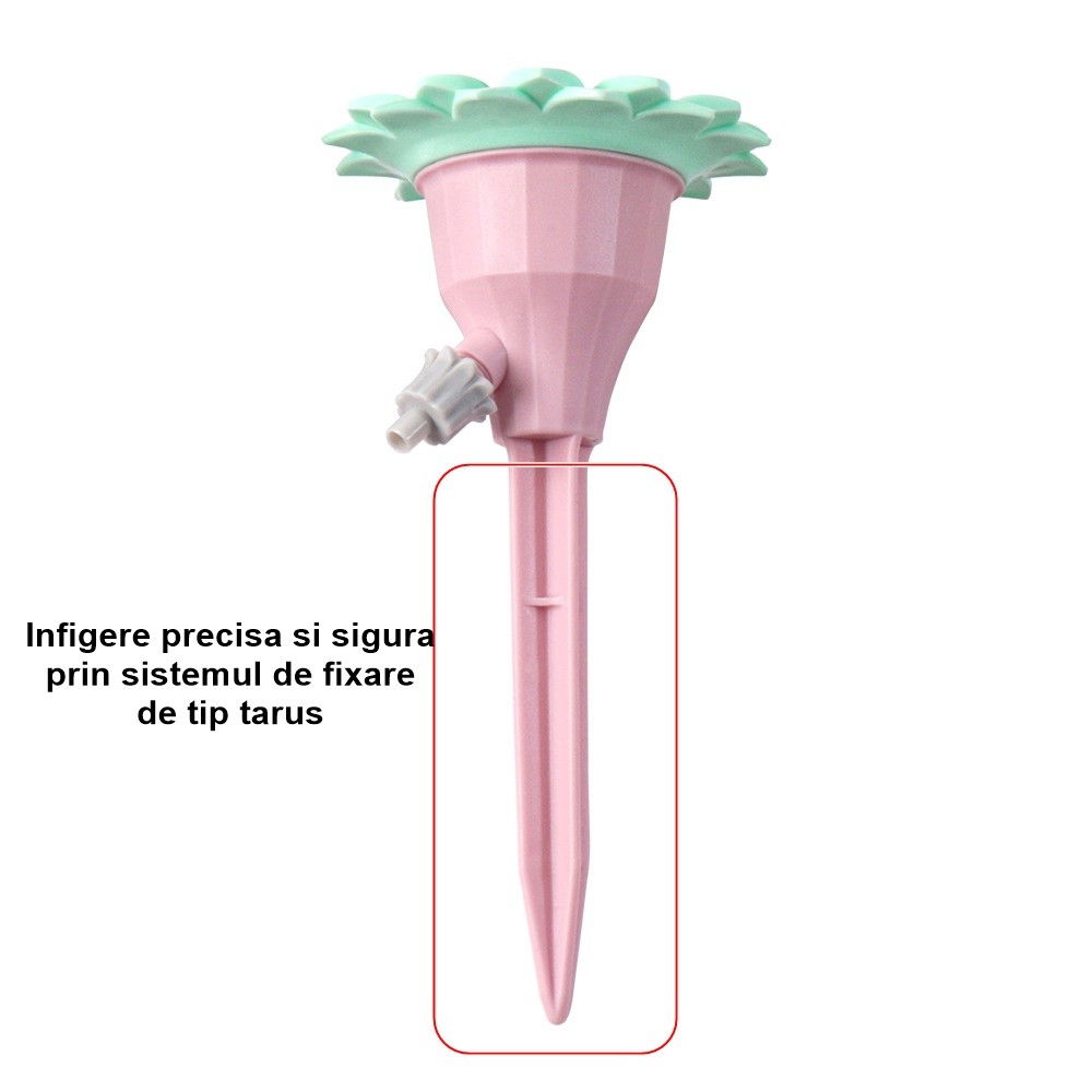 Set picuratoare cu valva pentru irigare design floare, viteza reglabila, fixare prin infigere, practic, 16.8 x 9 cm, roz [2]