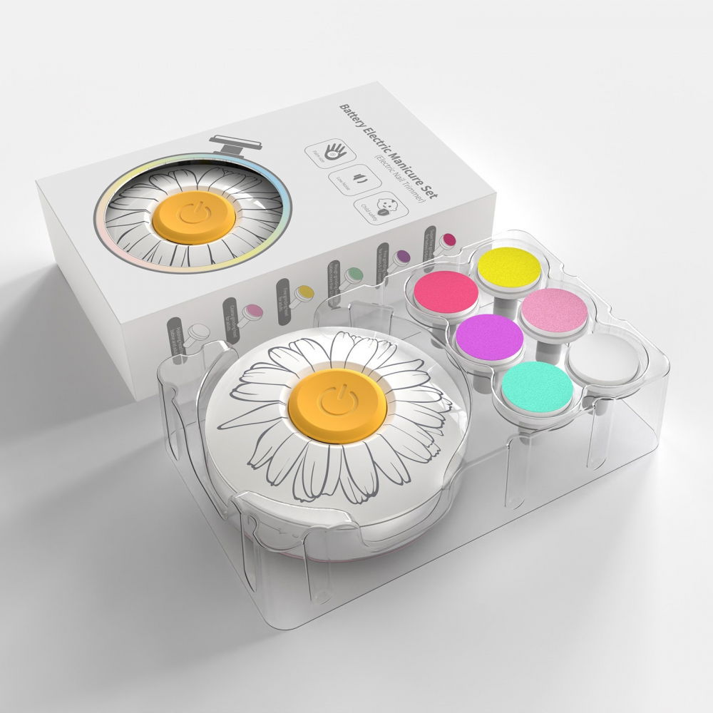 Set pila electrica pentru copii si bebelusi, abs, incarcare usb, model cu flori, 6 accesorii, cu lumina led, alb [6]