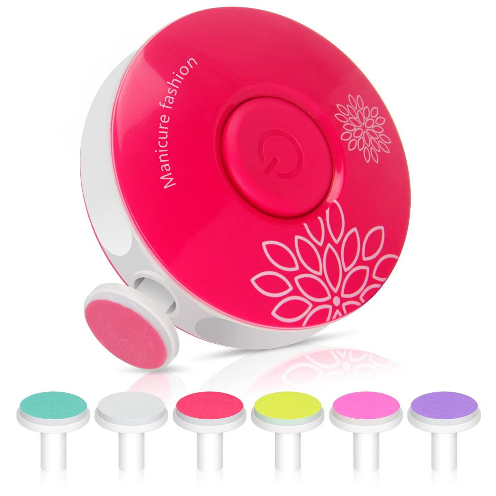 Set pila electrica pentru copii si bebelusi, abs, incarcare usb, model cu flori, 6 accesorii, cu lumina led, fucsia [5]