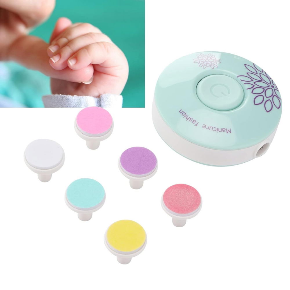 Set pila electrica pentru copii si bebelusi, abs, incarcare usb, model cu flori, 6 accesorii, cu lumina led, verde [5]