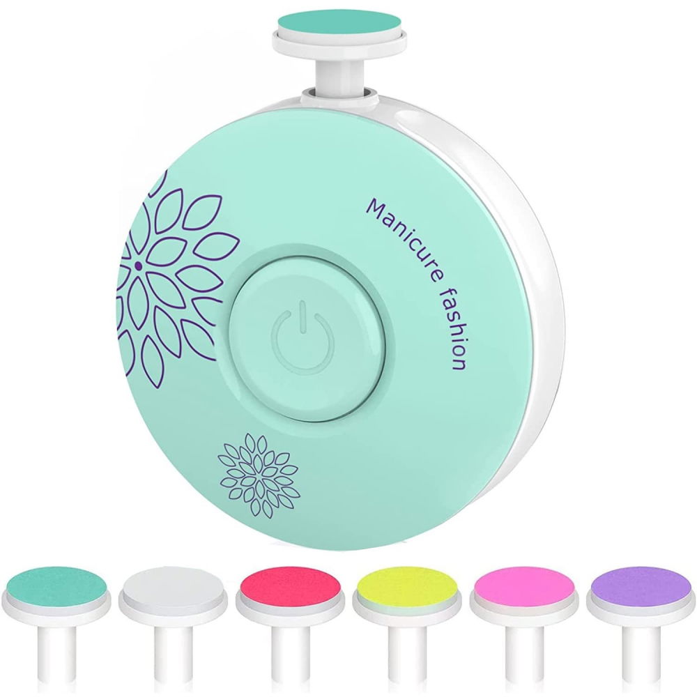 Set pila electrica pentru copii si bebelusi, abs, incarcare usb, model cu flori, 6 accesorii, cu lumina led, verde [1]