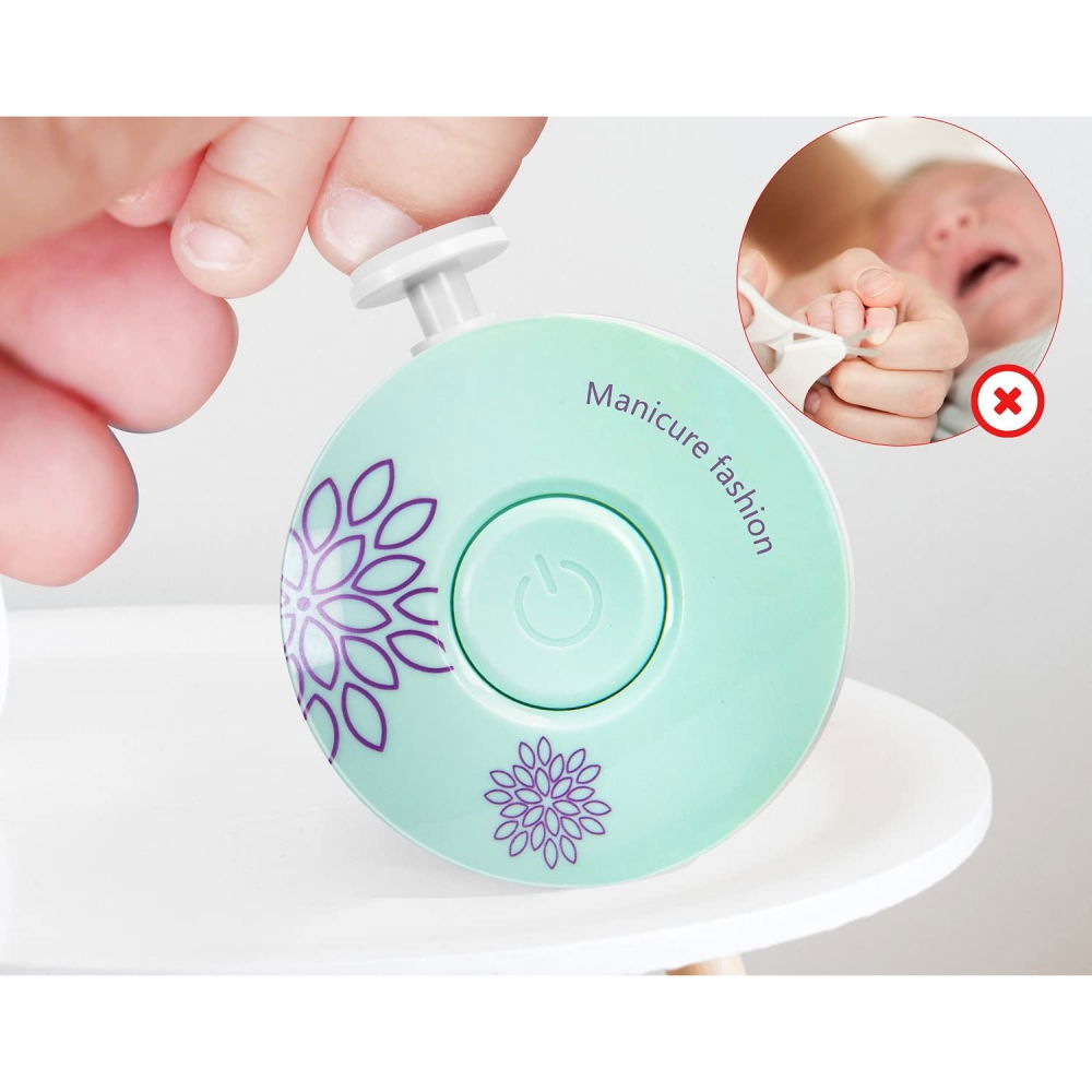 Set pila electrica pentru copii si bebelusi, abs, incarcare usb, model cu flori, 6 accesorii, cu lumina led, verde [4]