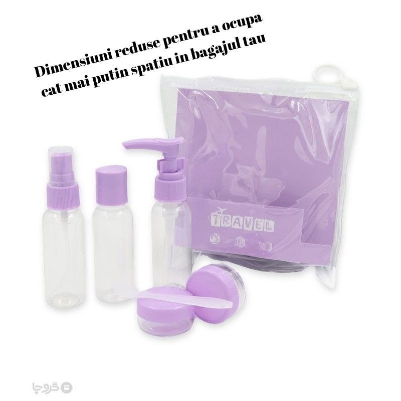 Set recipiente pentru cosmetice, 5 piese, cu gentuta, pentru calatorii, reutilizabile, mov, material plastic, 40 ml, 10g [2]