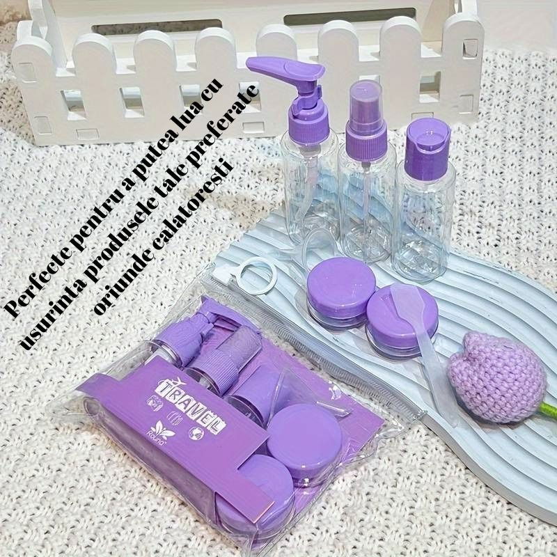Set recipiente pentru cosmetice, 5 piese, cu gentuta, pentru calatorii, reutilizabile, mov, material plastic, 40 ml, 10g [3]