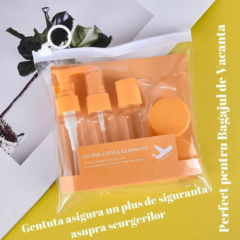 Set recipiente pentru cosmetice, 5 piese, cu gentuta, pentru calatorii, reutilizabile, portocaliu, material plastic, 40 ml, 10g [3]