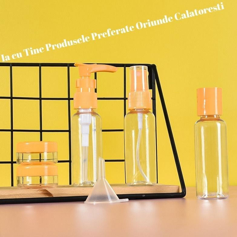 Set recipiente pentru cosmetice, 5 piese, cu gentuta, pentru calatorii, reutilizabile, portocaliu, material plastic, 40 ml, 10g [2]