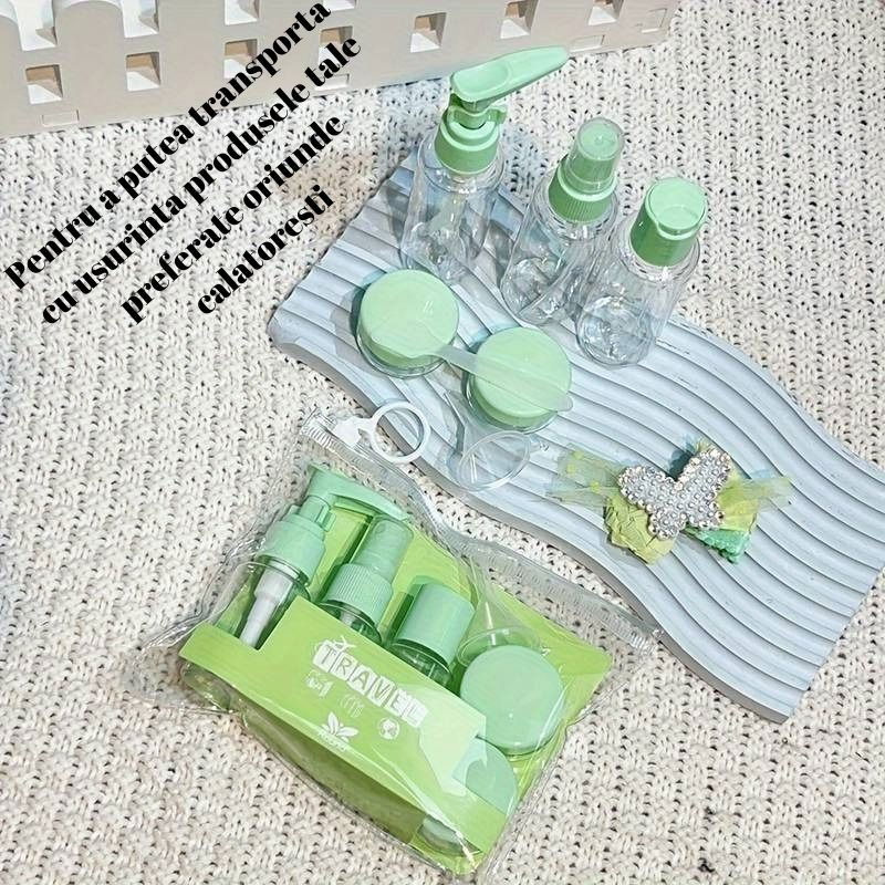 Set recipiente pentru cosmetice, 5 piese, cu gentuta, pentru calatorii, reutilizabile, verde, material plastic, 40 ml, 10g [3]
