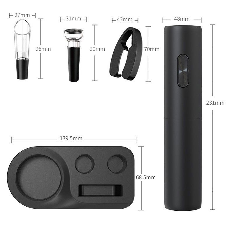 Set tirbuson electric din 5 piese, deschizator electric, cu baterii, multifunctional, 23x14cm, negru [4]