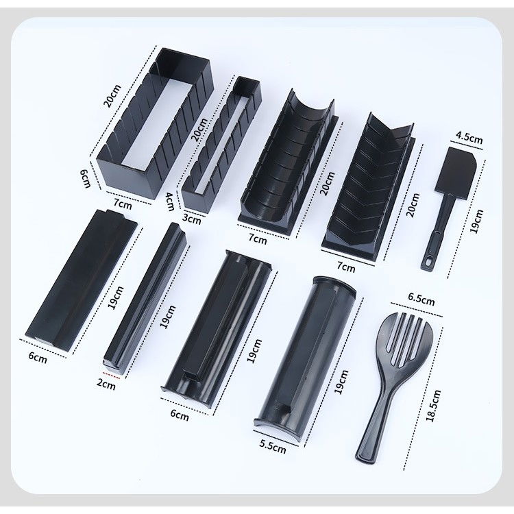 Set ustensile pentru facut sushi  10 piese, forma inima inclus, 3 forme clasice, extensibil, finisaj lucios, material abs, curatare usoara, negru [6]