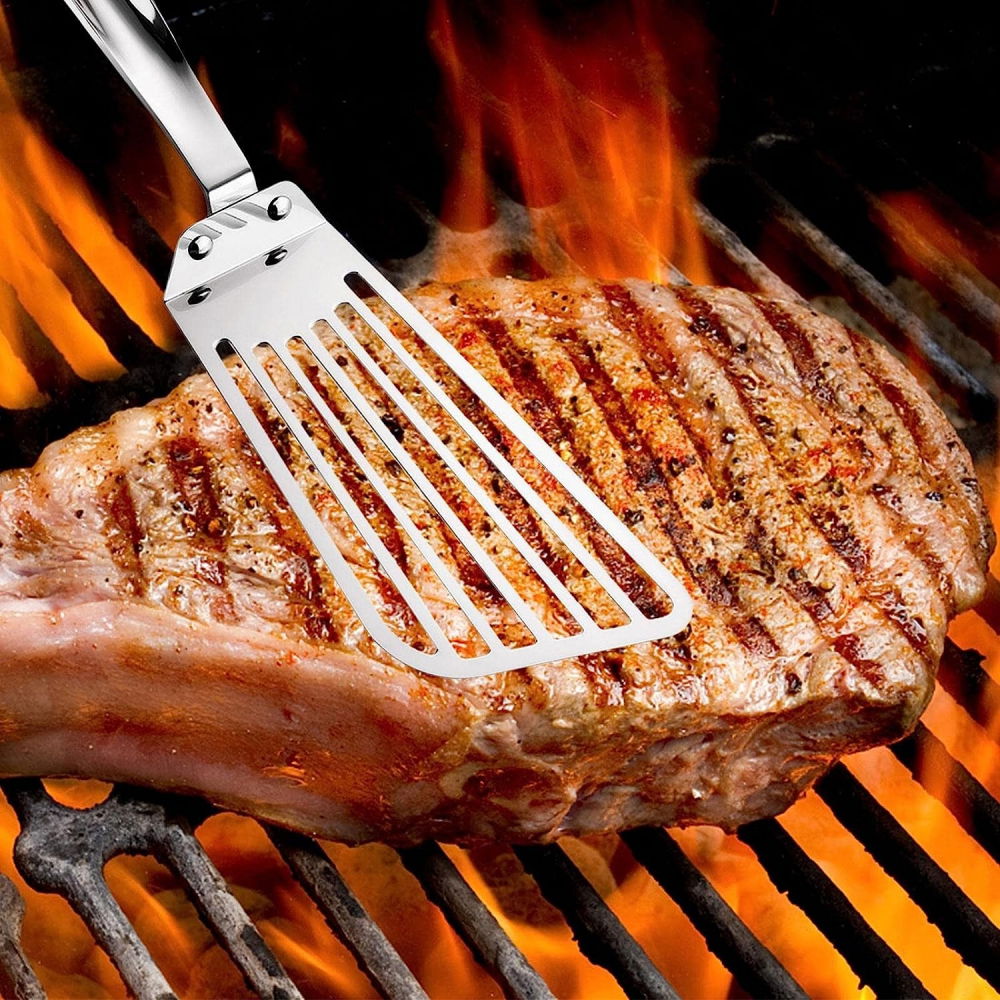 Spatula flexibila  fish turner, din otel, durabila, cu margini subtiri pentru taiere, pentru carne, oua, peste, multifunctionala, argintiu [3]