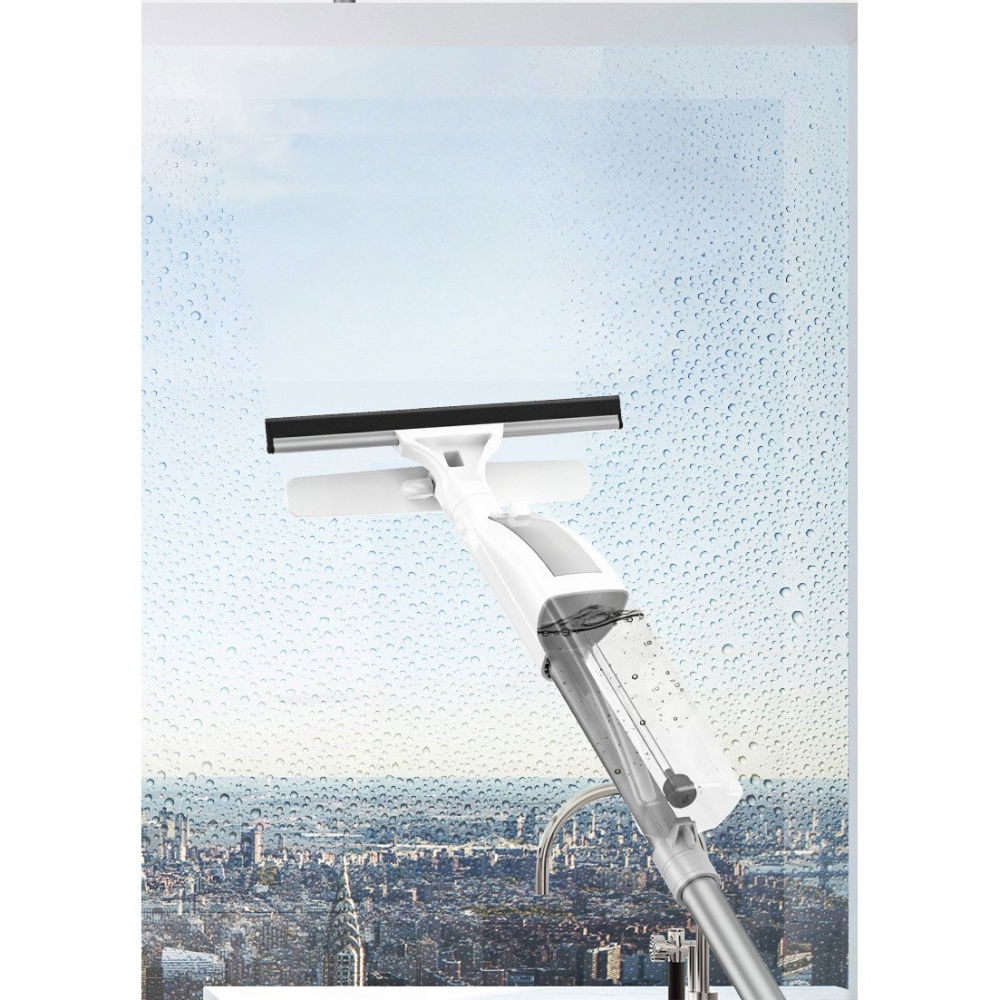 Stergator de geamuri cu doua fete, tija telescopica, cu recipient de lichid, laveta din microfibra, racleta silicon, 120 cm, alb [4]