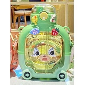 Sticla cu pai pentru copii, model ursulet, gradata, stickere aplicate, curea reglabila, din plastic rezistent la cadere, 1l, verde, 20 x 13 cm [3]