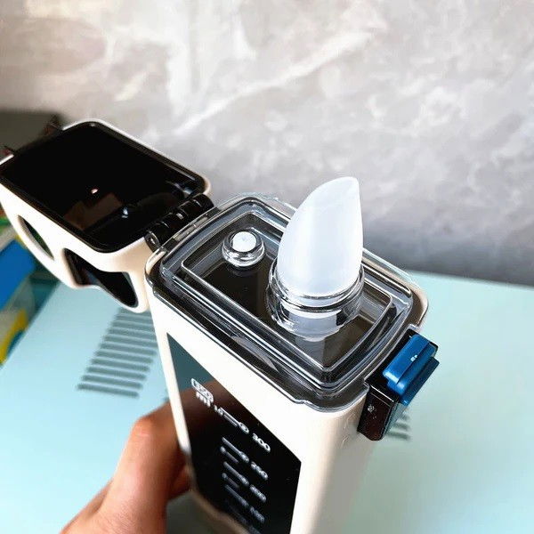 Sticla de apa pentru sport, 350 ml, cu pai si capac, 23x7x4.4 cm, buton de blocare, din pc, alb [6]