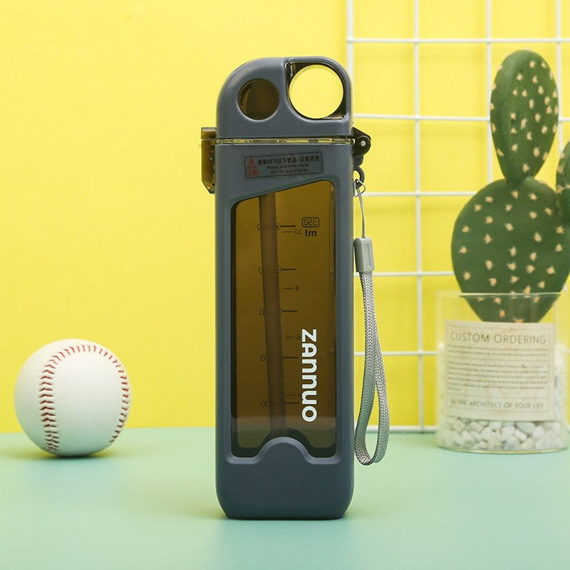 Sticla de apa pentru sport, 350 ml, cu pai si capac, 23x7x4.4 cm, buton de blocare, din pc, albastru [5]