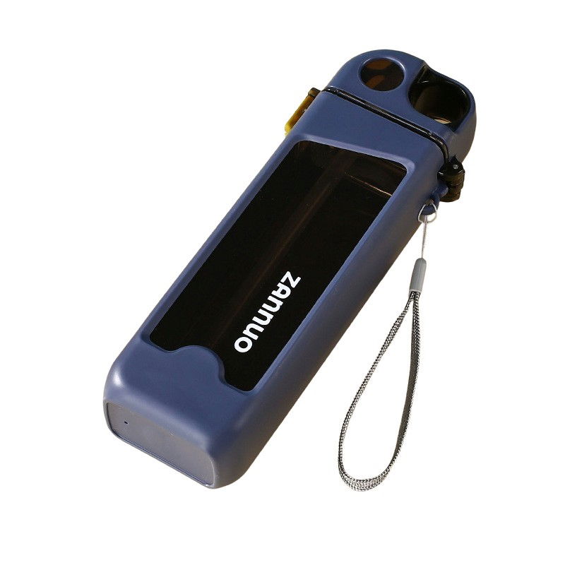 Sticla de apa pentru sport, 350 ml, cu pai si capac, 23x7x4.4 cm, buton de blocare, din pc, albastru [1]