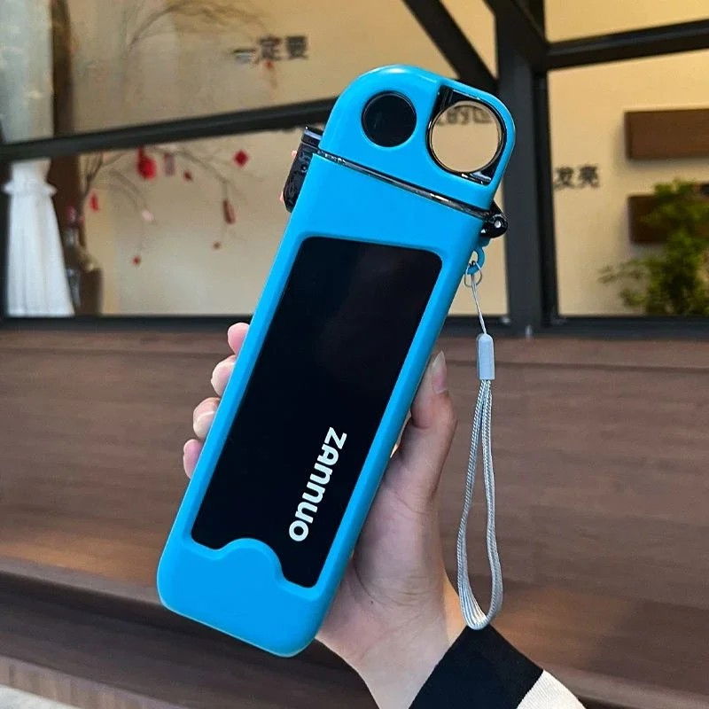 Sticla de apa pentru sport, 350 ml, cu pai si capac, 23x7x4.4 cm, buton de blocare, din pc, bleu [6]