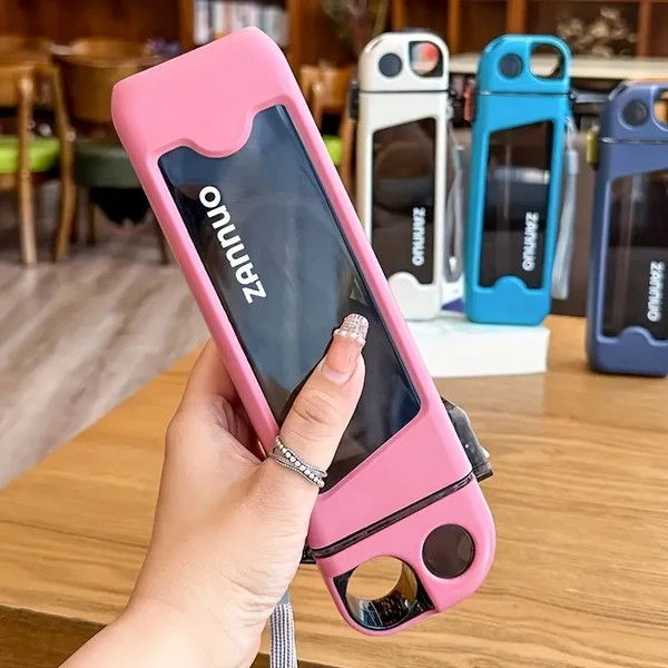 Sticla de apa pentru sport, 350 ml, cu pai si capac, 23x7x4.4 cm, buton de blocare, din pc, roz [6]