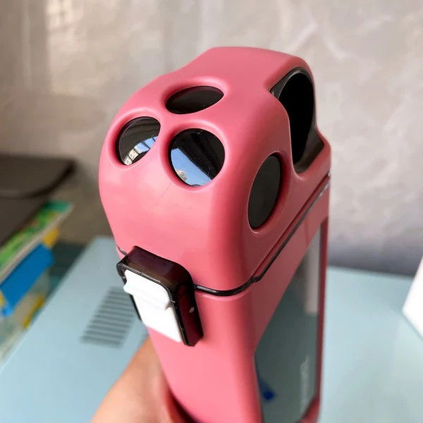 Sticla de apa pentru sport, 350 ml, cu pai si capac, 23x7x4.4 cm, buton de blocare, din pc, roz [3]