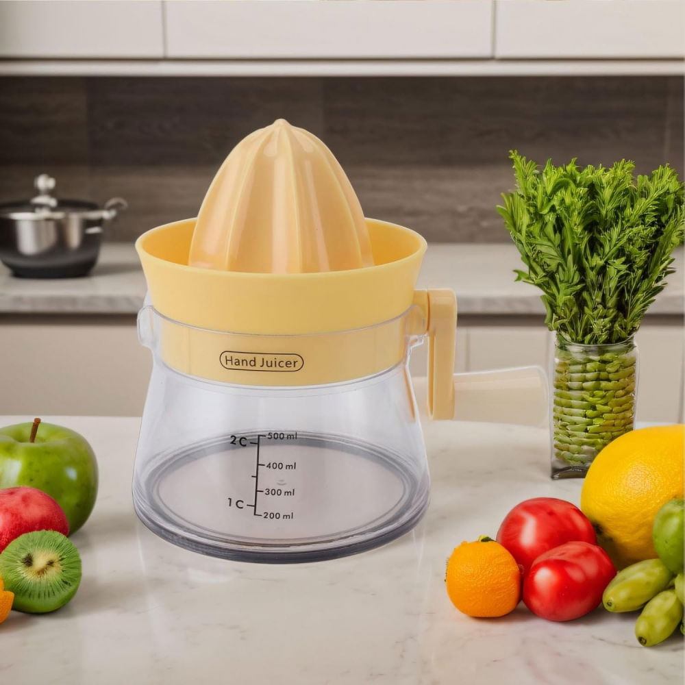 Storcator de citrice manual, rezistente, usor de folosit si depozitat, durabil, calitativ, 16.5x13cm, transparent/ galben [8]