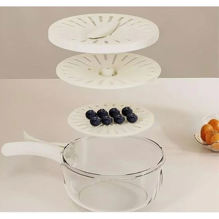 Strecuratoare 2 in 1 pentru fructe si legume, cos de scurgere si cutie de depozitare, 15.5 x 8.3 cm, din pp, cu maner si capac, alb [4]