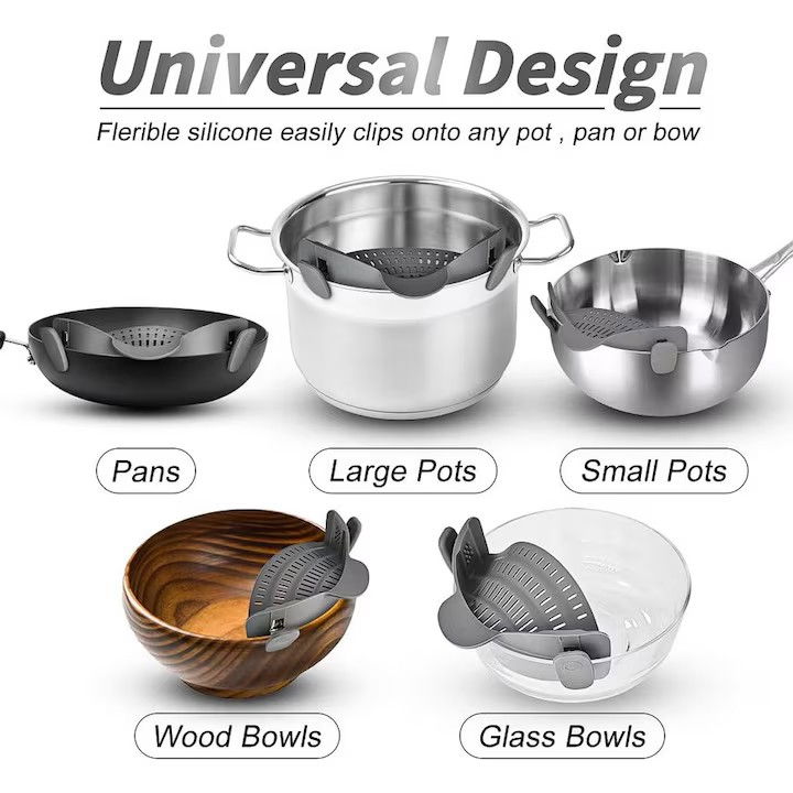 Strecurator filtru pentru vase, din silicon rezistent la temperaturi inalte, universal, paste, legume, fructe, 23x12.5x6.7 cm, gri [5]