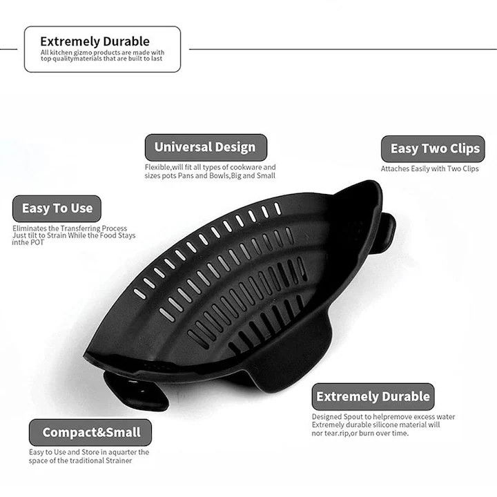 Strecurator filtru pentru vase, din silicon rezistent la temperaturi inalte, universal, paste, legume, fructe, 23x12.5x6.7 cm negru [3]