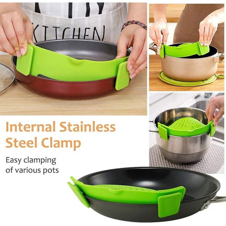 Strecurator filtru pentru vase, din silicon rezistent la temperaturi inalte, universal, paste, legume, fructe, 23x12.5x6.7 cm verde [6]