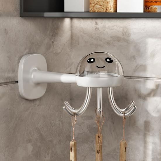 Suport cuier pentru perete, model caracatita, adeziv, 10 x 8.5 cm, 6 brate, alb [3]