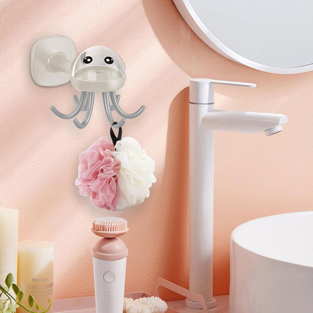 Suport cuier pentru perete, model caracatita, adeziv, 10 x 8.5 cm, 6 brate, crem [5]