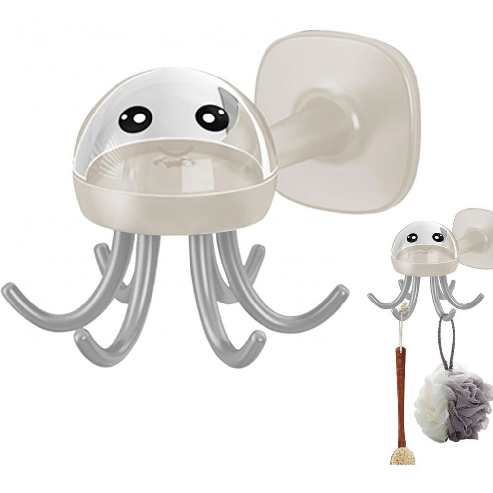 Suport cuier pentru perete, model caracatita, adeziv, 10 x 8.5 cm, 6 brate, crem [6]