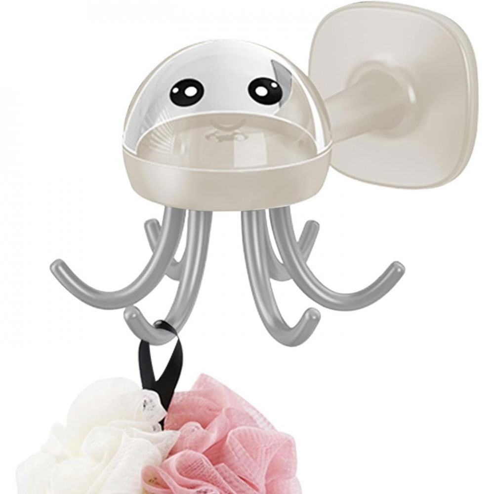 Suport cuier pentru perete, model caracatita, adeziv, 10 x 8.5 cm, 6 brate, crem [4]