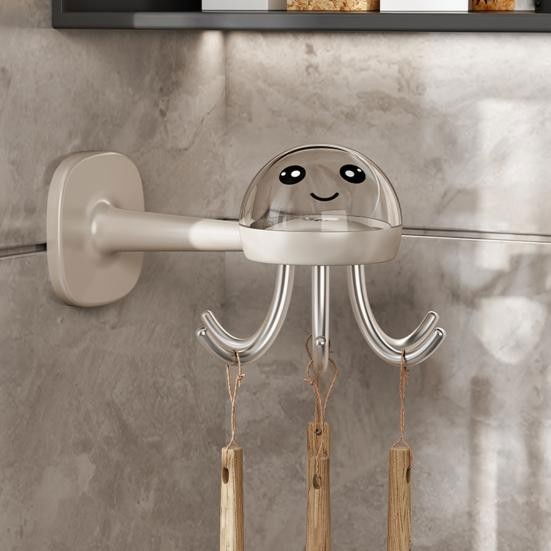 Suport cuier pentru perete, model caracatita, adeziv, 10 x 8.5 cm, 6 brate, crem [3]