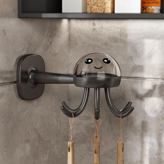 Suport cuier pentru perete, model caracatita, adeziv, 10 x 8.5 cm, 6 brate, gri [6]