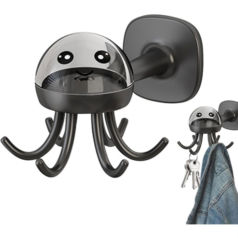 Suport cuier pentru perete, model caracatita, adeziv, 10 x 8.5 cm, 6 brate, gri [4]