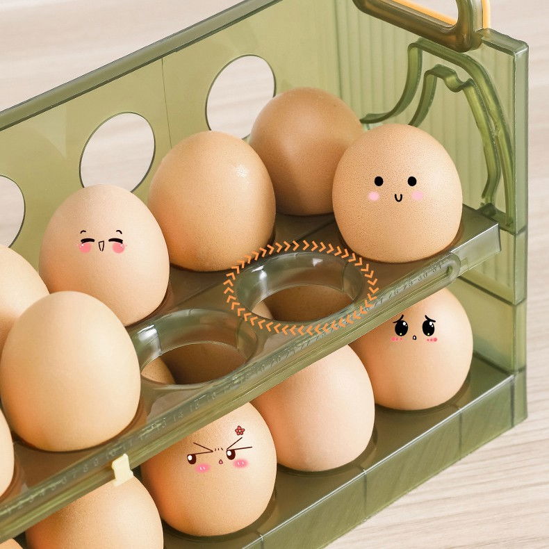 Suport - organizator pentru oua in frigider, pentru 20 de oua in 2 straturi, din plastic 25.5 x 10 x 17 cm, verde transparent [2]