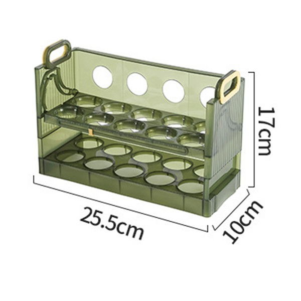 Suport - organizator pentru oua in frigider, pentru 20 de oua in 2 straturi, din plastic 25.5 x 10 x 17 cm, verde transparent [3]