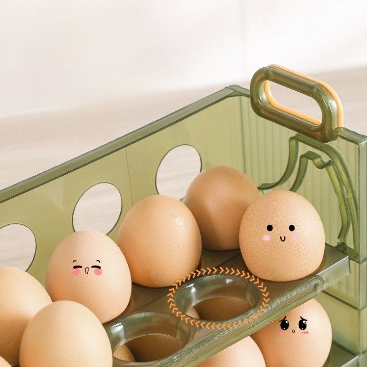 Suport organizator pentru oua, pentru frigider, verde transparent, capacitate 20 oua, doua straturi, cu data de expirare, 25.5x10x17 cm [6]