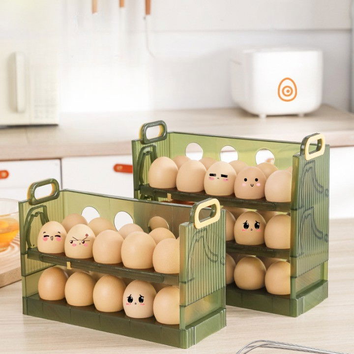 Suport organizator pentru oua, pentru frigider, verde transparent, capacitate 20 oua, doua straturi, cu data de expirare, 25.5x10x17 cm [7]