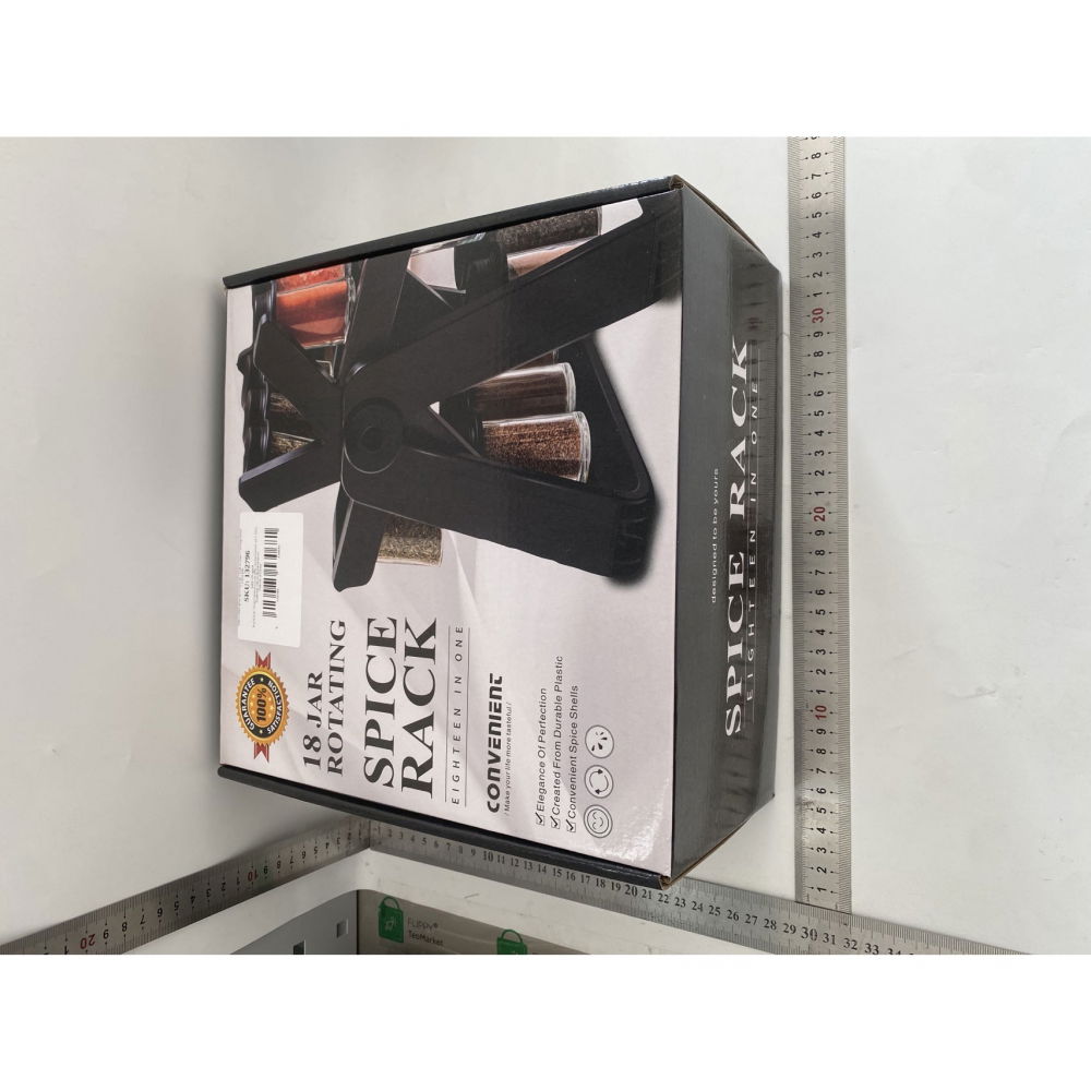 Suport pentru condimente rotativ, multifunctional, pivotant 360°, portabil, usor de montat, 34x23 cm, abs/sticla, negru [2]